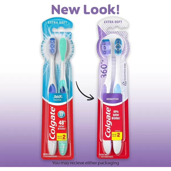 imageColgate 360 Extra Soft Toothbrush for Sensitive Teeth and Gums with Tongue and Cheek Cleaner  2 Count2 Count Pack of 1