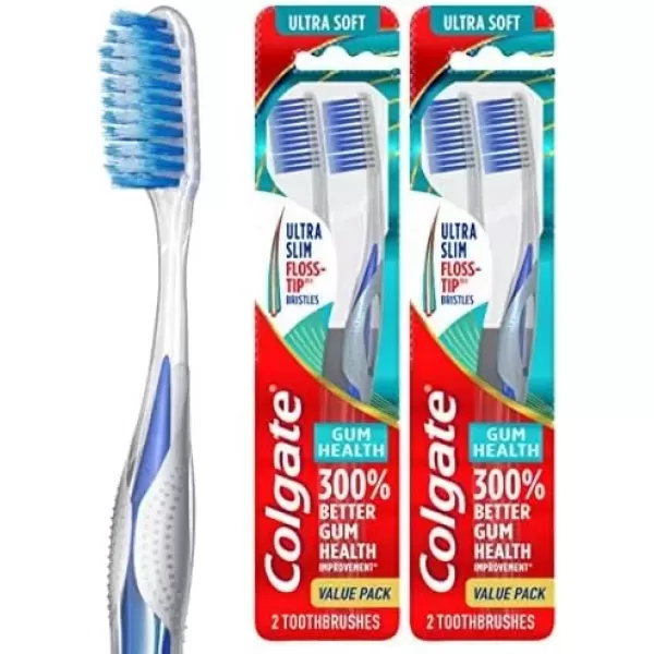 imageColgate 360 Extra Soft Toothbrush for Sensitive Teeth and Gums with Tongue and Cheek Cleaner  2 Count4 Count Pack of 1