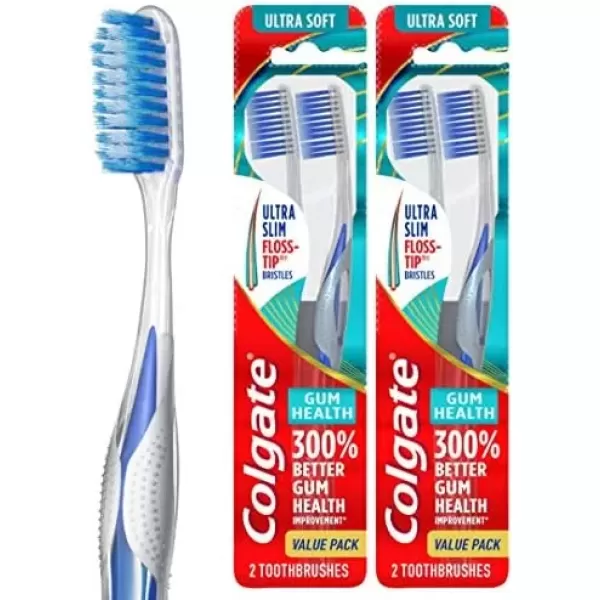 imageColgate 360 Extra Soft Toothbrush for Sensitive Teeth and Gums with Tongue and Cheek Cleaner  2 Count4 Count Pack of 1