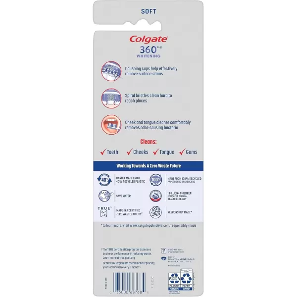 imageColgate 360 Optic White Advanced Whitening Toothbrush Adult Medium Toothbrush with Whitening Cups Helps Whiten Teeth and Removes Odor Causing Bacteria 2 Pack4 Count Pack of 1