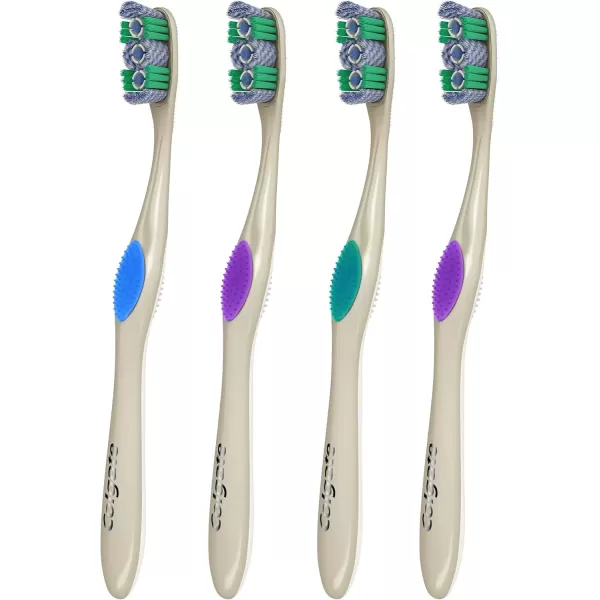 imageColgate 360 Optic White Advanced Whitening Toothbrush Adult Medium Toothbrush with Whitening Cups Helps Whiten Teeth and Removes Odor Causing Bacteria 2 Pack4 Count Pack of 1