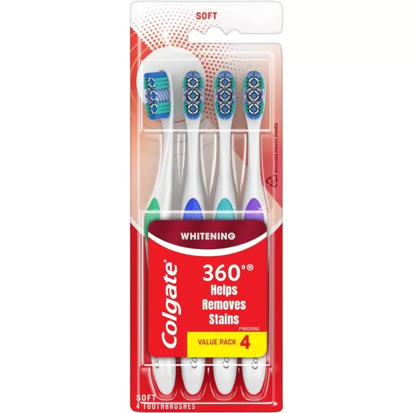 imageColgate 360 Optic White Advanced Whitening Toothbrush Adult Medium Toothbrush with Whitening Cups Helps Whiten Teeth and Removes Odor Causing Bacteria 2 Pack4 Count Pack of 1