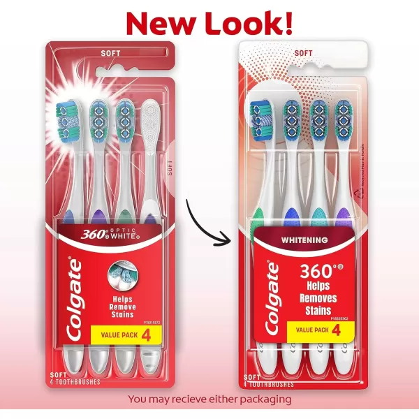 imageColgate 360 Optic White Advanced Whitening Toothbrush Adult Medium Toothbrush with Whitening Cups Helps Whiten Teeth and Removes Odor Causing Bacteria 2 Pack4 Count Pack of 1