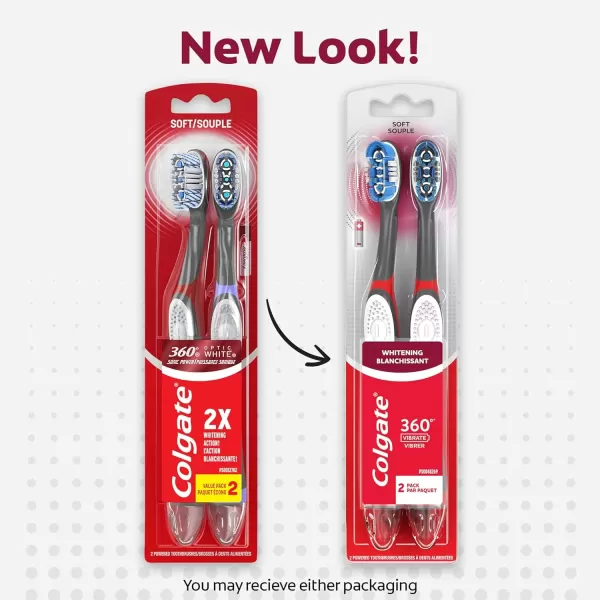 imageColgate 360 Optic White Sonic Battery Powered Vibrating Toothbrush Soft 2 Count2 Count Pack of 1
