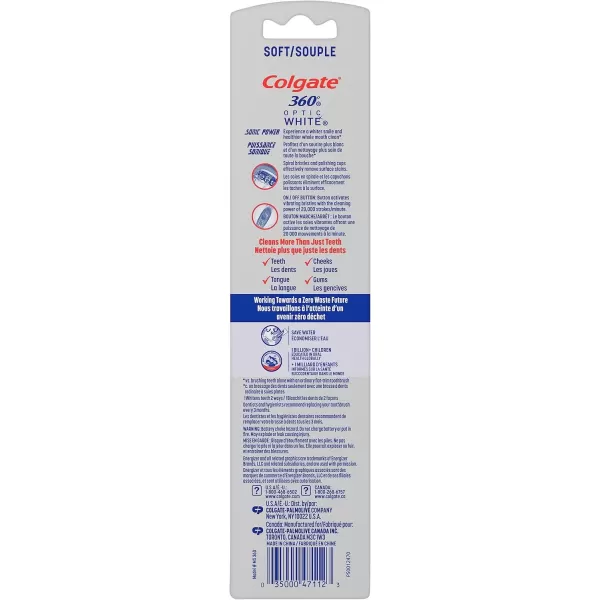 imageColgate 360 Optic White Sonic Battery Powered Vibrating Toothbrush Soft 2 Count2 Count Pack of 1