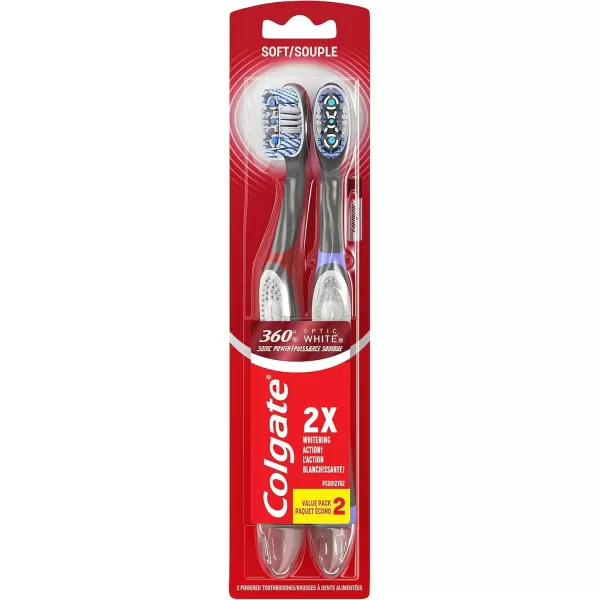 imageColgate 360 Optic White Sonic Battery Powered Vibrating Toothbrush Soft 2 Count2 Count Pack of 1