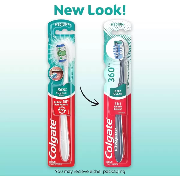 imageColgate 360 Whole Mouth Clean  Medium Toothbrush for Adults 4 Pack Packaging May Vary1 Count Pack of 1