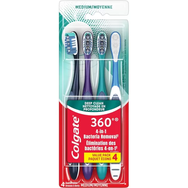 imageColgate 360 Whole Mouth Clean  Medium Toothbrush for Adults 4 Pack Packaging May Vary4 Count Pack of 1