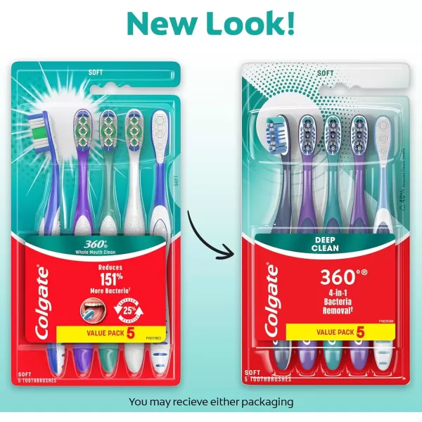 imageColgate 360 Whole Mouth Clean  Medium Toothbrush for Adults 4 Pack Packaging May Vary5 Count Pack of 1