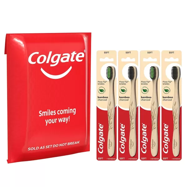 imageColgate Charcoal Bamboo Toothbrushes Eco Friendly Natural Bamboo Handle Soft 4 Count