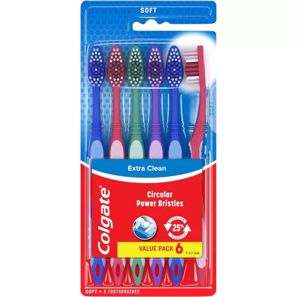 imageColgate Extra Clean Toothbrush Soft Toothbrush for Adults Packaging May Vary 6 Count6 Count Pack of 1