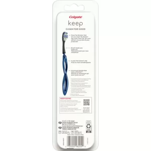 imageColgate Keep Soft Manual Toothbrush for Adults with 2 Deep Clean FlossTip Brush Heads NavyNavy