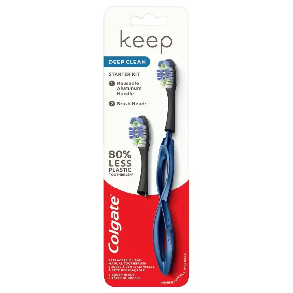 imageColgate Keep Soft Manual Toothbrush for Adults with 2 Deep Clean FlossTip Brush Heads NavyNavy