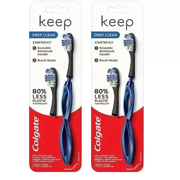 imageColgate Keep Soft Manual Toothbrush for Adults with 2 Deep Clean FlossTip Brush Heads NavyNavy