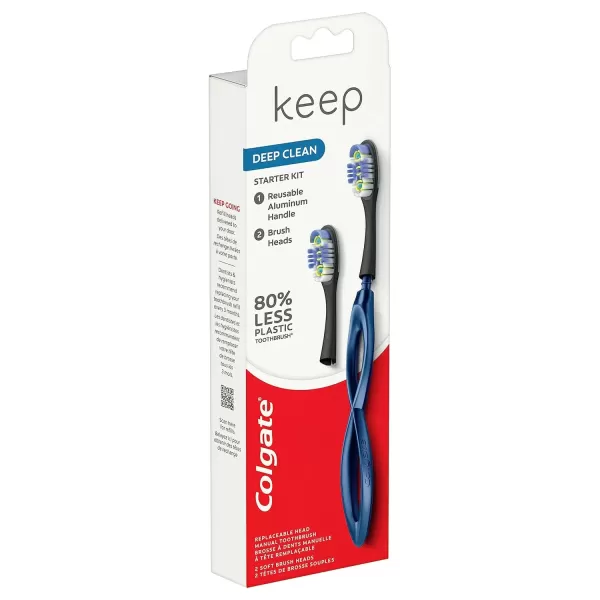 imageColgate Keep Soft Manual Toothbrush for Adults with 2 Deep Clean FlossTip Brush Heads NavyNavy