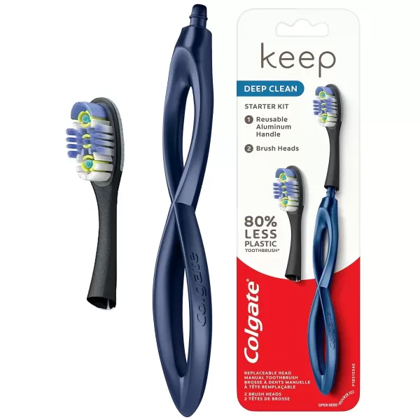 imageColgate Keep Soft Manual Toothbrush for Adults with 2 Deep Clean FlossTip Brush Heads NavyNavy