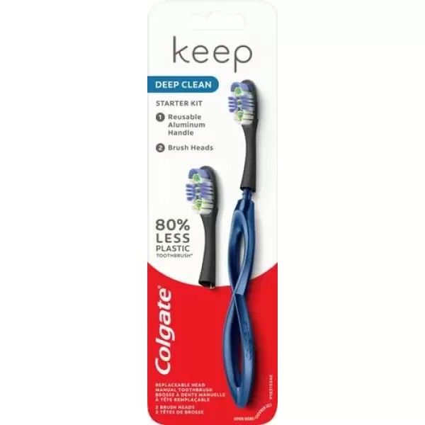 imageColgate Keep Soft Manual Toothbrush for Adults with 2 Deep Clean FlossTip Brush Heads NavyNavy