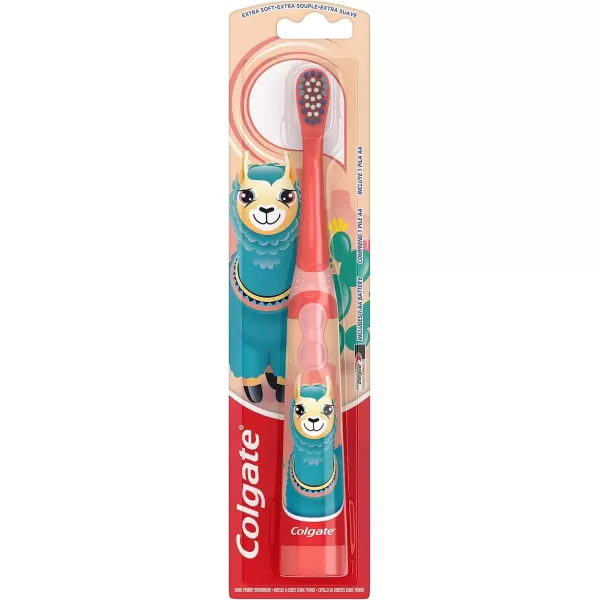 imageColgate Kids Battery Powered Toothbrush Kids Battery Toothbrush with Included AA Battery Extra Soft Bristles FlatLaying Handle to Prevent Rolling Llama Toothbrush 1 Pack1 Count Pack of 1