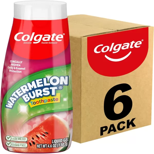 imageColgate Kids Fluoride Toothpaste Kids Watermelon Toothpaste Gel with Fluoride Watermelon Burst Flavor 46 Oz TubeWatermelon Burst