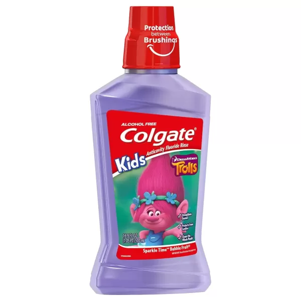 imageColgate Kids Mouthwash Unicorn Bubble Fruit Flavor Anticavity Fluoride Mouthwash 169 Ounce Pack of 6Trolls