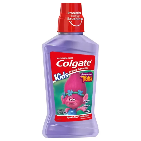 imageColgate Kids Mouthwash Unicorn Bubble Fruit Flavor Anticavity Fluoride Mouthwash 169 Ounce Pack of 6Trolls