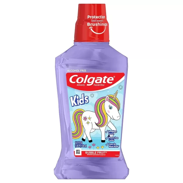 imageColgate Kids Mouthwash Unicorn Bubble Fruit Flavor Anticavity Fluoride Mouthwash 169 Ounce Pack of 6Unicorn