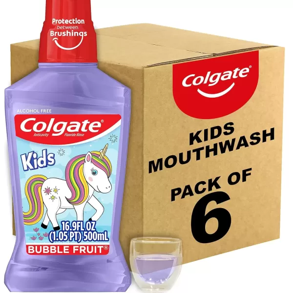 imageColgate Kids Mouthwash Unicorn Bubble Fruit Flavor Anticavity Fluoride Mouthwash 169 Ounce Pack of 6Unicorn