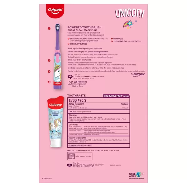 imageColgate Kids Toothbrush Set with Unicorn Gift Set 2 Battery Toothbrushes and 2 Toothpastes