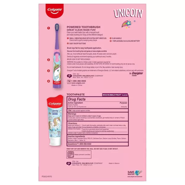 imageColgate Kids Toothbrush Set with Unicorn Gift Set 2 Battery Toothbrushes and 2 Toothpastes