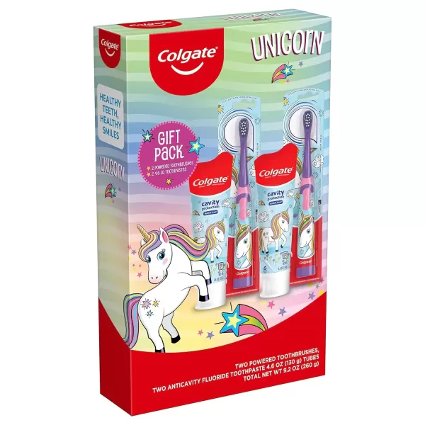 imageColgate Kids Toothbrush Set with Unicorn Gift Set 2 Battery Toothbrushes and 2 Toothpastes