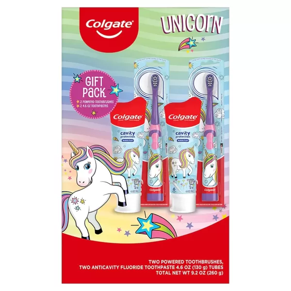 imageColgate Kids Toothbrush Set with Unicorn Gift Set 2 Battery Toothbrushes and 2 Toothpastes