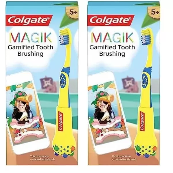 imageColgate Magik Smart Toothbrush for Kids Kids Toothbrush Timer with Fun Brushing Games Yellow 1 CountMagik Smart Toothbrush