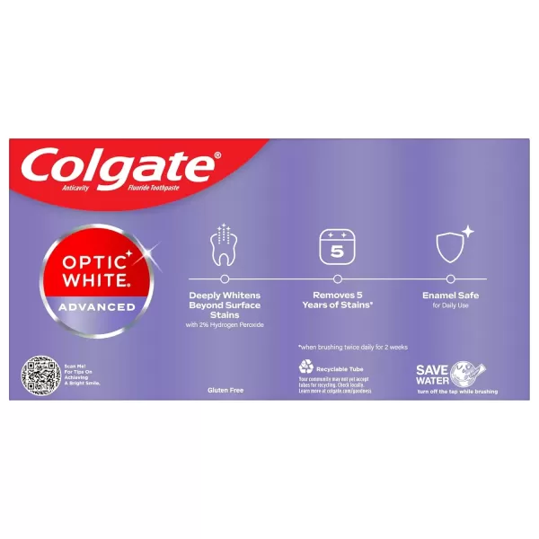 imageColgate Optic White Advanced Hydrogen Peroxide Toothpaste Pack Teeth Whitening Toothpaste EnamelSafe Hydrogen Peroxide Formula Helps Remove Tea Coffee and Wine Stains Icy Fresh 3 Pack 32 oz45 Ounce Pack of 2