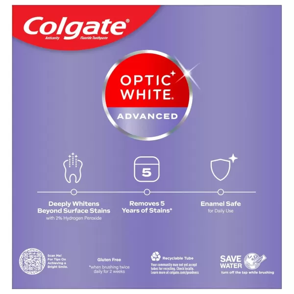 imageColgate Optic White Advanced Hydrogen Peroxide Toothpaste Pack Teeth Whitening Toothpaste EnamelSafe Hydrogen Peroxide Formula Helps Remove Tea Coffee and Wine Stains Icy Fresh 3 Pack 32 oz32 Ounce Pack of 3
