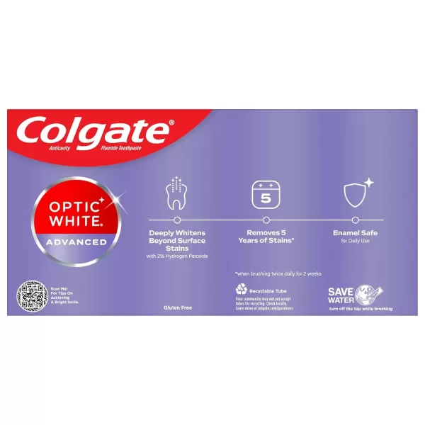 imageColgate Optic White Advanced Hydrogen Peroxide Toothpaste Pack Teeth Whitening Toothpaste EnamelSafe Hydrogen Peroxide Formula Helps Remove Tea Coffee and Wine Stains Icy Fresh 3 Pack 32 oz45 Ounce Pack of 2