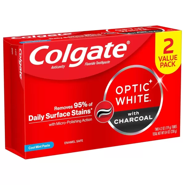 imageColgate Optic White Charcoal Whitening Toothpaste Cool Mint EnamelSafe with Fluoride 2 Pack 42oz Tubes42 Ounce Pack of 2