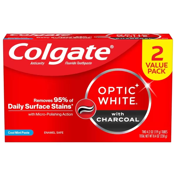 imageColgate Optic White Charcoal Whitening Toothpaste Cool Mint EnamelSafe with Fluoride 2 Pack 42oz Tubes42 Ounce Pack of 2