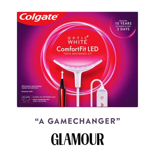 imageColgate Optic White ComfortFit Teeth Whitening Kit with LED Light and Whitening Pen LED Teeth Whitening Kit Enamel Safe Works with iPhone and AndroidLED Kit  Pen