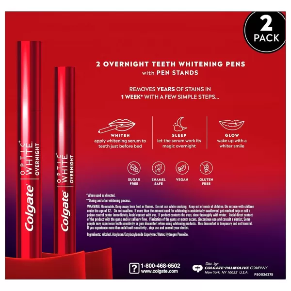 imageColgate Optic White Overnight Teeth Whitening Pen Enamel Safe and Vegan Teeth Stain Remover to Whiten Teeth Teeth Whitening for Sensitive Teeth 35 Nightly Treatments Per Pen 008 Oz2 Pack008 Fl Oz Pack of 2