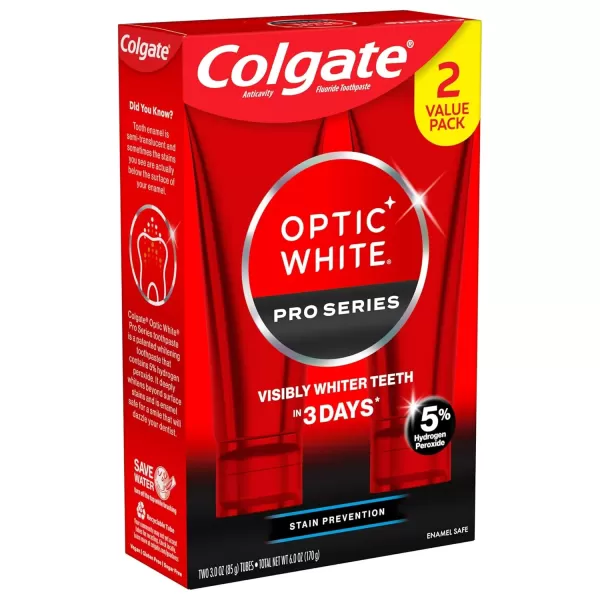 imageColgate Optic White Pro Series Whitening Toothpaste with 5 Hydrogen Peroxide Stain Prevention 3 Oz Tube3 Ounce Pack of 2
