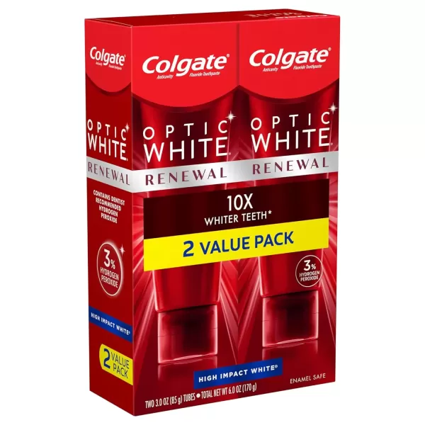 imageColgate Optic White Renewal Teeth Whitening Toothpaste High Impact White 3 Oz Tube 3 Pack3 Ounce Pack of 2