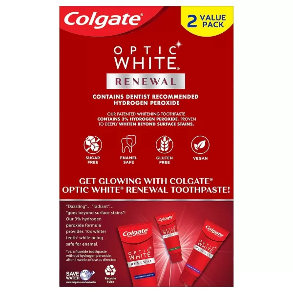imageColgate Optic White Renewal Teeth Whitening Toothpaste High Impact White 3 Oz Tube 3 Pack3 Ounce Pack of 2