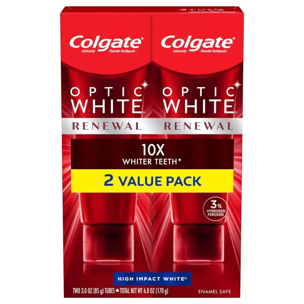 imageColgate Optic White Renewal Teeth Whitening Toothpaste High Impact White 3 Oz Tube 3 Pack3 Ounce Pack of 2
