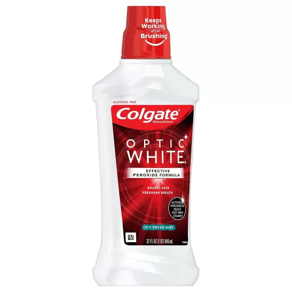 imageColgate Optic White Whitening Mouthwash with Hydrogen Peroxide Alcohol Free Icy Fresh Mint  32 fluid ounces 6 Pack32 Fl Oz Pack of 6