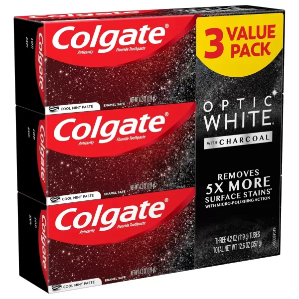 imageColgate Optic White with Charcoal Whitening Toothpaste Cool Mint Flavor Safely Removes Surface Stains EnamelSafe for Daily Use Teeth Whitening Toothpaste with Fluoride 3 Pack 42 Oz Tube