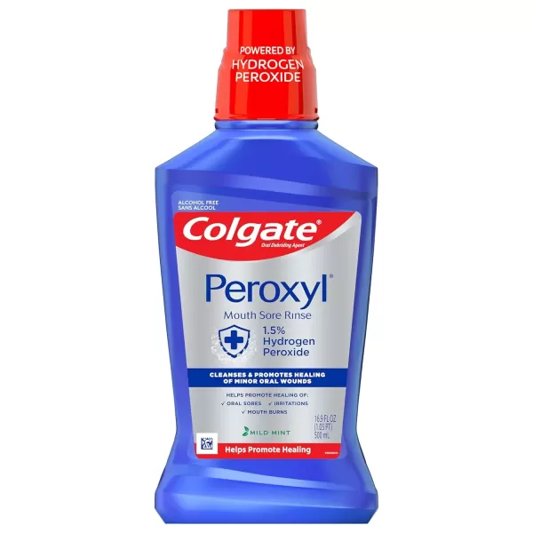 imageColgate Peroxyl Antiseptic Mouthwash and Mouth Sore Rinse 15 Hydrogen Peroxide Mild Mint  500ml 169 Fluid Ounces169 Fl Oz Pack of 1