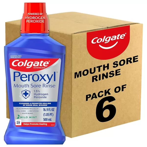 imageColgate Peroxyl Antiseptic Mouthwash and Mouth Sore Rinse 15 Hydrogen Peroxide Mild Mint  500ml 169 Fluid Ounces169 Fl Oz Pack of 6
