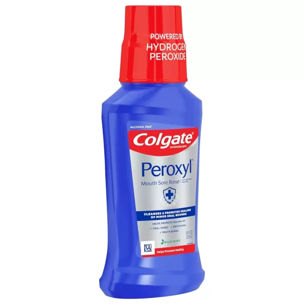 imageColgate Peroxyl Antiseptic Mouthwash and Mouth Sore Rinse 15 Hydrogen Peroxide Mild Mint  500ml 169 Fluid Ounces84 Fl Oz Pack of 1