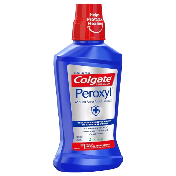imageColgate Peroxyl Antiseptic Mouthwash and Mouth Sore Rinse 15 Hydrogen Peroxide Mild Mint  500ml 169 Fluid Ounces84 Fl Oz Pack of 1