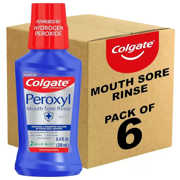 imageColgate Peroxyl Antiseptic Mouthwash and Mouth Sore Rinse 15 Hydrogen Peroxide Mild Mint  500ml 169 Fluid Ounces84 Fl Oz Pack of 6